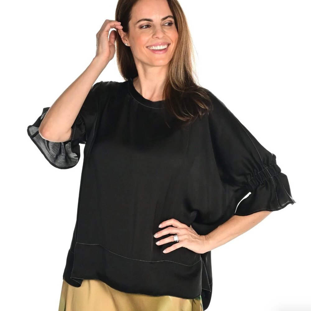 TUTU&LILLI The Kiki - Black Top Blouse Satin L